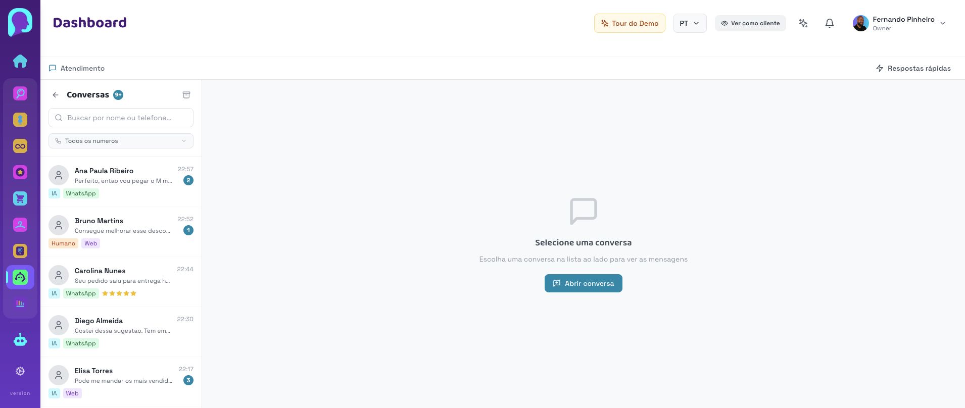 Inbox atual do PowerChat