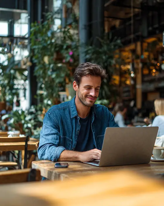 Profissional trabalhando de forma autônoma em coworking