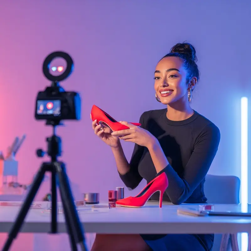 Mulher fazendo live commerce