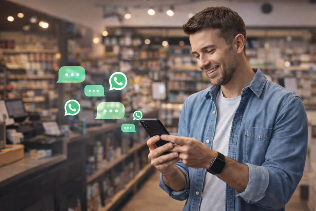 Smartphone com interface de assistente IA em mesa moderna
