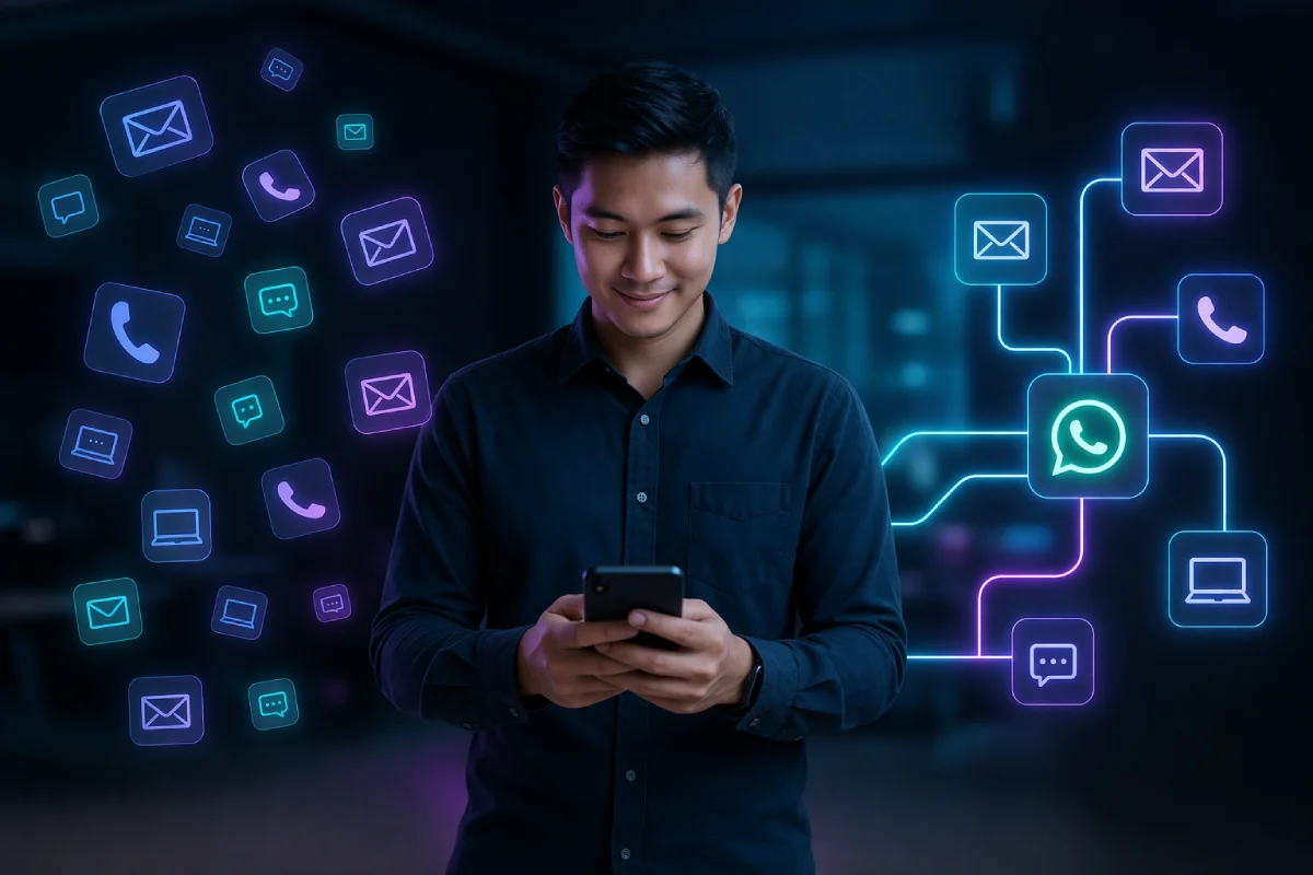 Flat lay criativo mostrando jornada do cliente com smartphone e itens do dia
